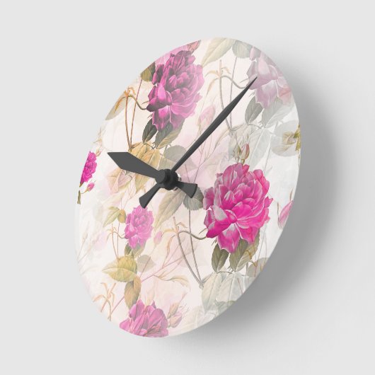 ヴィンテージエレガントシャビーシックパープルバラ ラウンド壁時計 (傾斜)