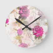 ヴィンテージエレガントシャビーシックパープルバラ ラウンド壁時計 (正面)