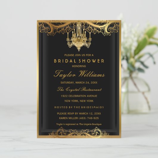 ヴィンテージエレガントシャンデリアブライダルシャワー招待状 招待状 (スタンド正面)