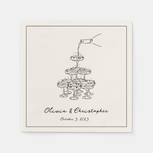 ヴィンテージエレガントシャンパンタワースケッチカスタム スタンダードカクテルナプキン (正面)