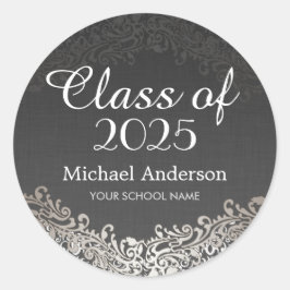ヴィンテージエレガントシルバーのダマスクの卒業クラス ラウンドシール
