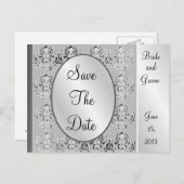 ヴィンテージエレガントシルバー日付はがきを保存 案内ポストカード (正面/裏面)