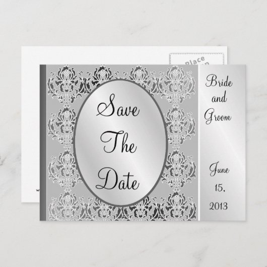 ヴィンテージエレガントシルバー日付はがきを保存 案内ポストカード (正面/裏面)