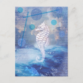 ヴィンテージエレガントシーホースブルー海波 シーズンポストカード