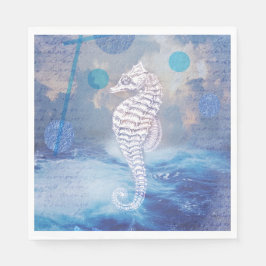 ヴィンテージエレガントシーホースブルー海波 スタンダードランチョンナプキン
