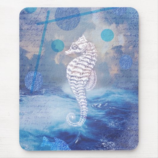 ヴィンテージエレガントシーホースブルー海波 マウスパッド (正面)