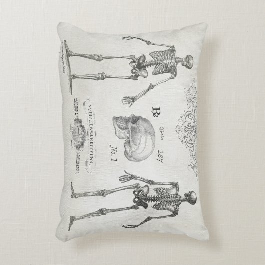ヴィンテージエレガントスケルトンスカルハロウィーン枕。 アクセントクッション (正面(垂直))