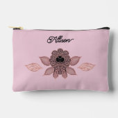 ヴィンテージエレガントスタイルのピンクと黒のレース アクセサリーポーチ (正面)