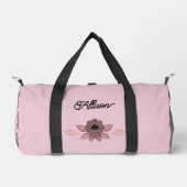 ヴィンテージエレガントスタイルのピンクと黒のレース ダッフルバッグ (正面)