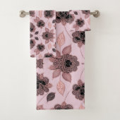 ヴィンテージエレガントスタイルのピンクと黒のレース バスタオルセット (インサイチュ)