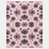 ヴィンテージエレガントスタイルのピンクと黒のレース フリースブランケット (正面)