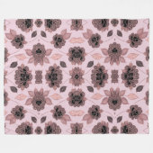 ヴィンテージエレガントスタイルのピンクと黒のレース フリースブランケット (正面(横))