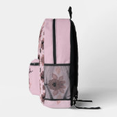 ヴィンテージエレガントスタイルのピンクと黒のレース プリントバックパック (右)