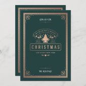 ヴィンテージエレガントスタイルハンターグリーンクリスマスパーティー 招待状 (正面/裏面)