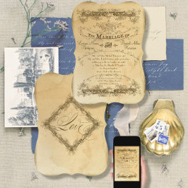 ヴィンテージエレガントステンドアンティーク結婚ズ 招待状