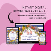 ヴィンテージエレガントストライプのフローラネイビーブルー誕生日 招待状