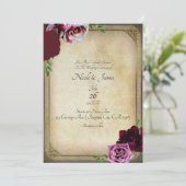 ヴィンテージエレガントストーリーブックDark Pinkフローラ結婚ズ 招待状 (スタンド正面)
