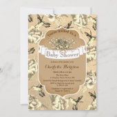 ヴィンテージエレガントセピアフローラ&ハミングバード 招待状 (正面)