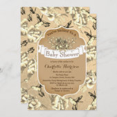 ヴィンテージエレガントセピアフローラ&ハミングバード 招待状 (正面/裏面)