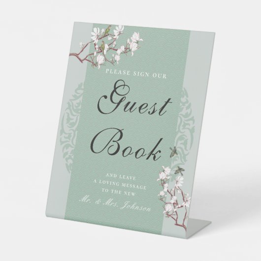 ヴィンテージエレガントセージグリーンチャイノアイセリーゲストブック 台座サイン (正面)