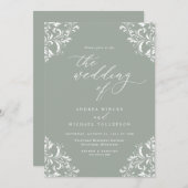 ヴィンテージエレガントセージグリーン結婚式招待状 招待状 (正面/裏面)