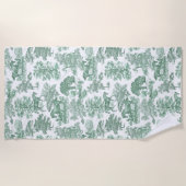 ヴィンテージエレガントセージ緑の白い馬トイル ビーチタオル (正面)