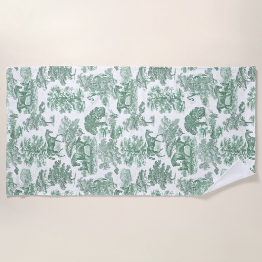 ヴィンテージエレガントセージ緑の白い馬トイル ビーチタオル (正面)