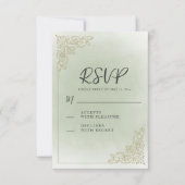 ヴィンテージエレガントセージ緑の金ゴールド結婚ズ 出欠カード (正面)