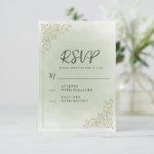 ヴィンテージエレガントセージ緑の金ゴールド結婚ズ 出欠カード (スタンド正面)