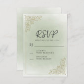 ヴィンテージエレガントセージ緑の金ゴールド結婚ズ 出欠カード (正面/裏面)