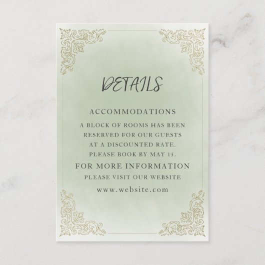 ヴィンテージエレガントセージ緑の金ゴールド詳細 エンクロージャーカード (正面)