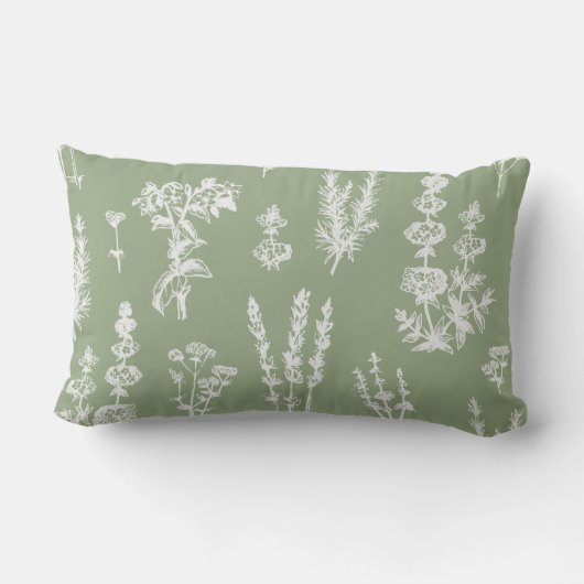 ヴィンテージエレガントセージ緑ハーブガーデンパターン ランバークッション (裏面)
