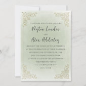 ヴィンテージエレガントセージ緑金ゴールド 招待状 (正面)