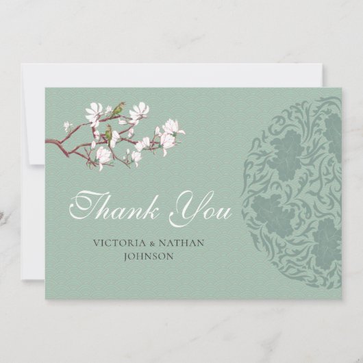 ヴィンテージエレガントセージ緑Chinoiserieありがとう サンキューカード (正面)