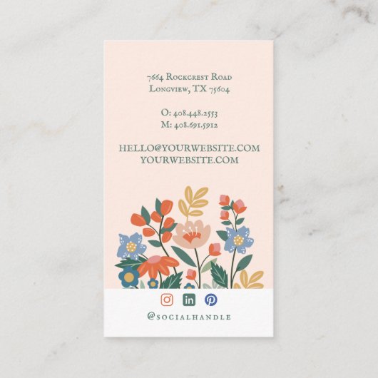 ヴィンテージエレガントタイプライター咲き花ブロガー 名刺 (裏面)