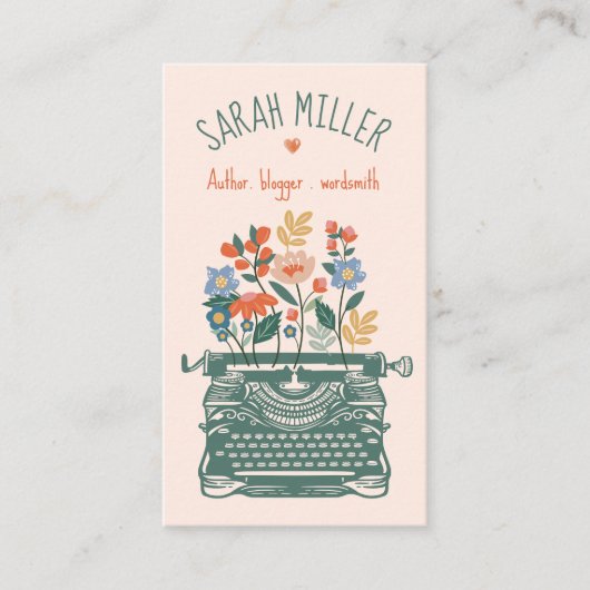 ヴィンテージエレガントタイプライター咲き花ブロガー 名刺 (正面)