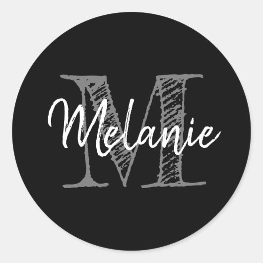 ヴィンテージエレガントタイポグラフィカスタムモノグラムブラック ラウンドシール (正面)