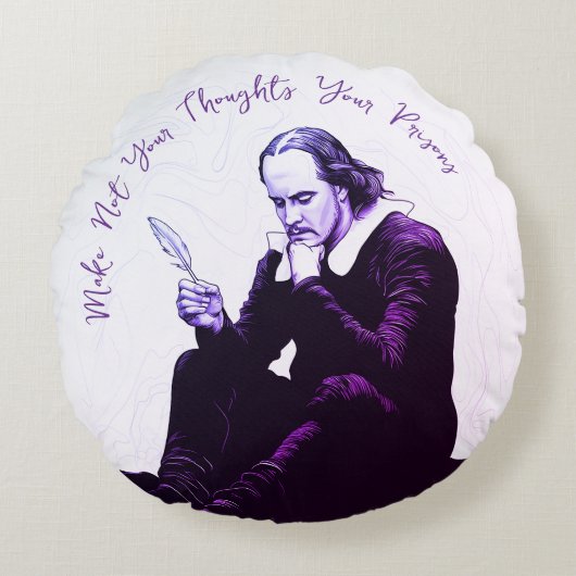 ヴィンテージエレガントタイポグラフィミニマリストパープル ラウンドクッション (正面)