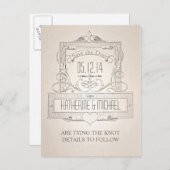 ヴィンテージエレガントタイポグラフィ日付はがきを保存 案内ポストカード (正面/裏面)