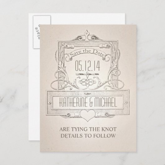 ヴィンテージエレガントタイポグラフィ日付はがきを保存 案内ポストカード (正面/裏面)