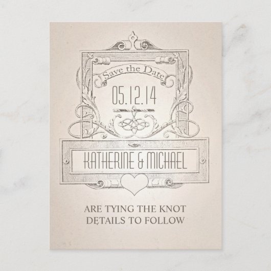 ヴィンテージエレガントタイポグラフィ日付はがきを保存 案内ポストカード (正面)