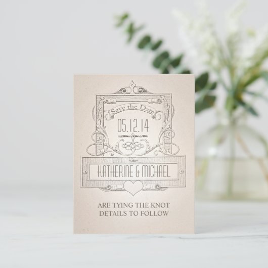 ヴィンテージエレガントタイポグラフィ日付はがきを保存 案内ポストカード (スタンド正面)