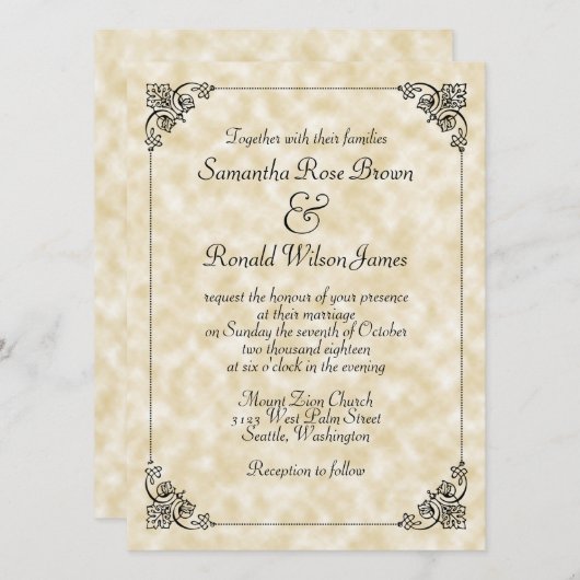 ヴィンテージエレガントタンパーチメント紙スタイル結婚ズ 招待状 (正面/裏面)