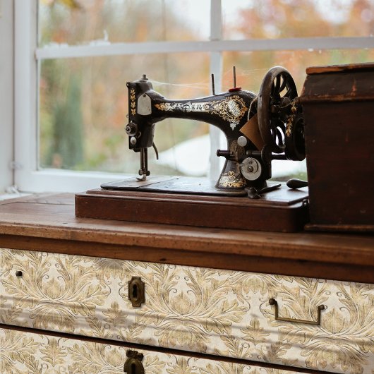 ヴィンテージエレガントタンフランスのウッドダマスデクページ 薄葉紙