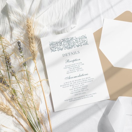 ヴィンテージエレガントダスティブルーバロック結婚ズ詳細 エンクロージャーカード