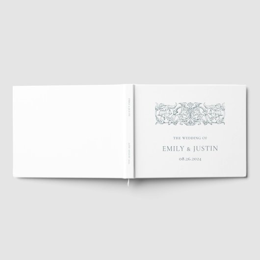 ヴィンテージエレガントダスティブルーバロ結婚ーク ゲストブック (全面)