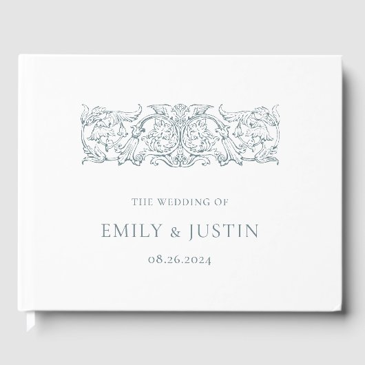 ヴィンテージエレガントダスティブルーバロ結婚ーク ゲストブック (正面)