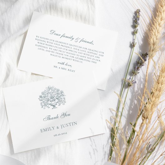 ヴィンテージエレガントダスティブルーバロ結婚ーク サンキューカード