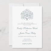 ヴィンテージエレガントダスティブルーバロ結婚ーク 招待状 (正面)