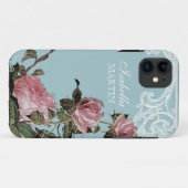 ヴィンテージエレガントダスティブルーピンクローズガーデンフローラ Case-Mate iPhoneケース (裏面(横))